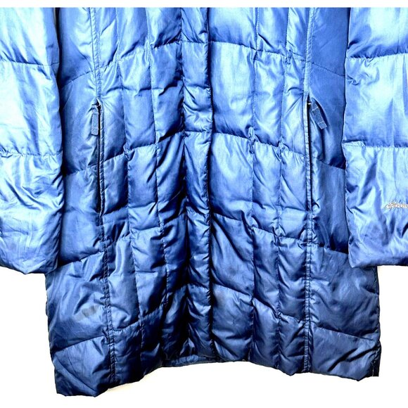 Eddie Bauer Womens Parka Goose Down Puffer Jacket Faux Fur Hood Blue Medium - Picture 4 of 16